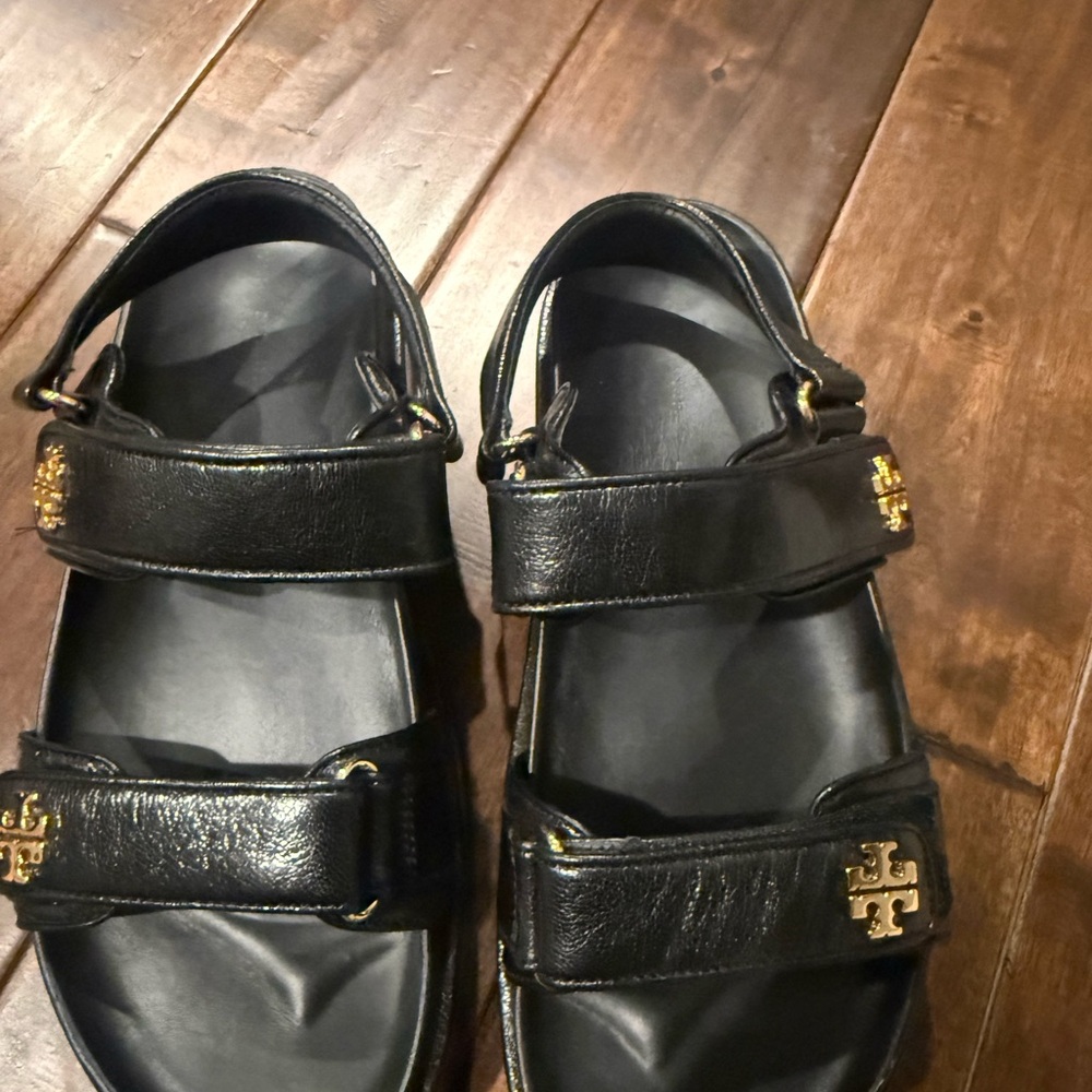 Tory Burch Black Sandals with Gold Accents